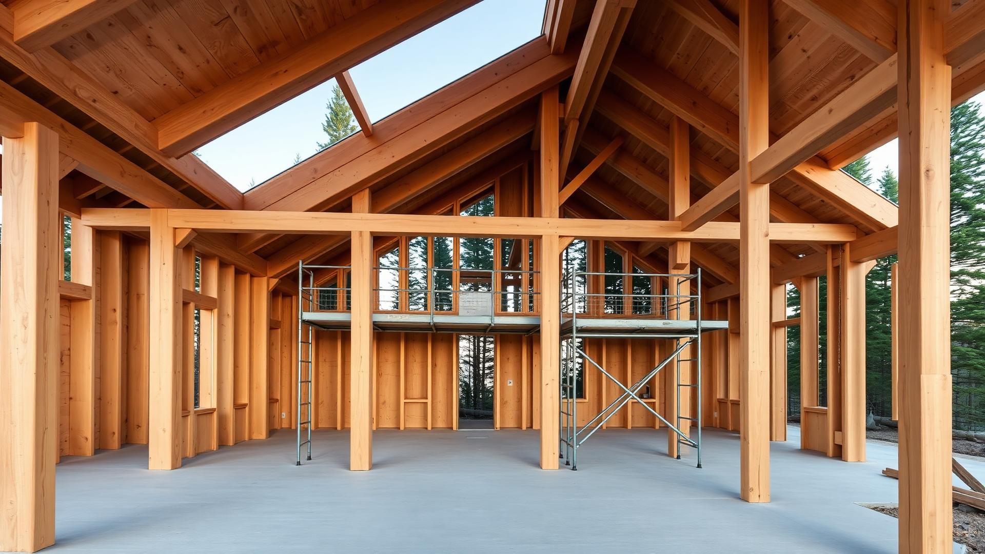 Timber-framed mountain home under construction